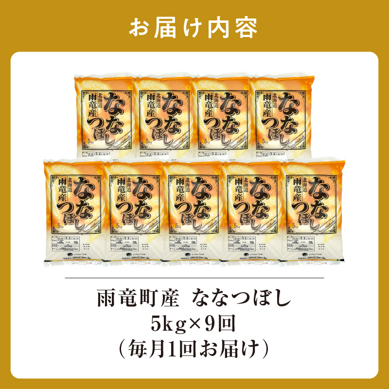 定期便 北海道産 ななつぼし 精米 定期便 5kg 9回 特A 雨竜町 お米 米 厳選 人気 令和7年産 新米