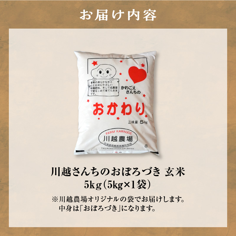 【最短4～7営業日発送】令和7年産 川越さんちの おぼろづき 玄米 5kg (5kg×1袋) 雨竜産 おぼろづき 玄米 5kg お米 おにぎり お弁当 お取り寄せ 北海道 雨竜町