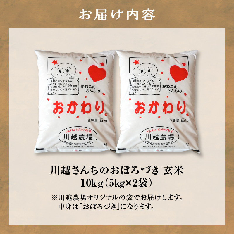 【最短4～7営業日発送】令和7年産 川越さんちの おぼろづき 玄米 10kg (5kg×2袋) 雨竜産 おぼろづき 玄米 10kg お米 おにぎり お弁当 お取り寄せ 北海道 雨竜町