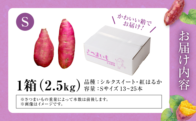 人気品種「紅はるか・シルクスイート」の食べ比べ！ 【数量限定】北海道雨竜町産 さつまいも 食べ比べセット「シルクスイート・紅はるか」 Sサイズ 2.5kg 小さめサイズ 産地直送 さつまいも サツマイモ 北海道 国産 おやつ お菓子作り 料理