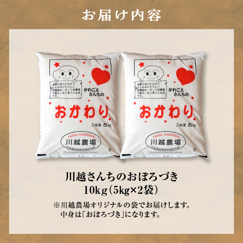 令和7年産 川越さんちの おぼろづき 10kg (5kg×2袋) 雨竜産 おぼろづき 精米 10kg お米 おにぎり お弁当 お取り寄せ 北海道 雨竜町