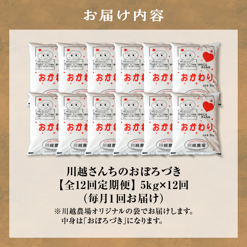 【定期便全12回】令和7年産 川越さんちの おぼろづき 5kg （5kg×1袋）毎月1回お届け 雨竜産 精米 定期便 5kg お米 お取り寄せ 北海道 雨竜町