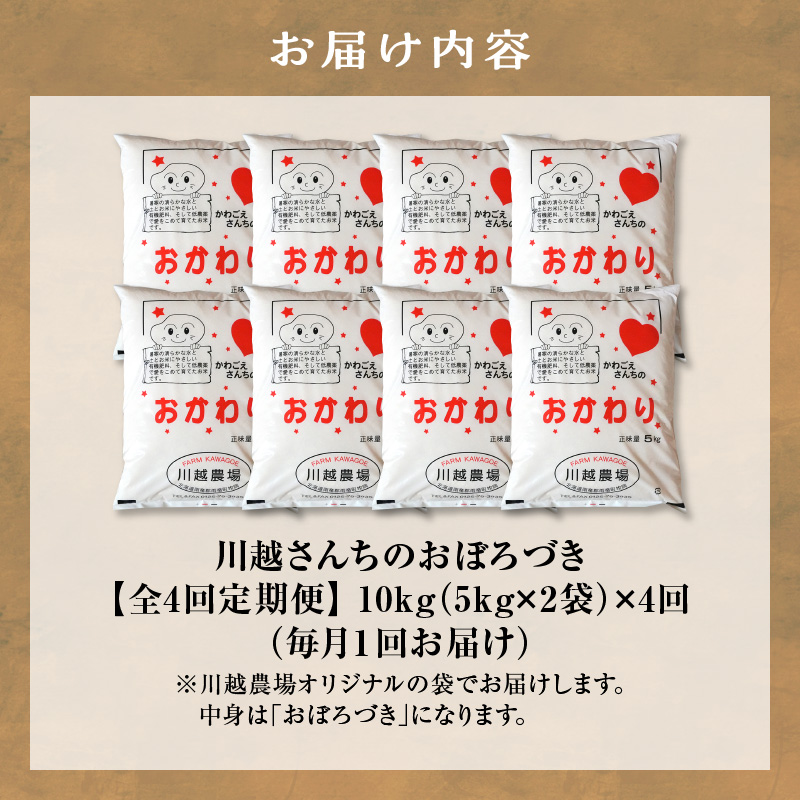 【定期便全4回】令和7年産 川越さんちの おぼろづき 10kg（5kg×2袋）毎月1回お届け 雨竜産 精米 定期便 10kg お米 お取り寄せ 北海道 雨竜町