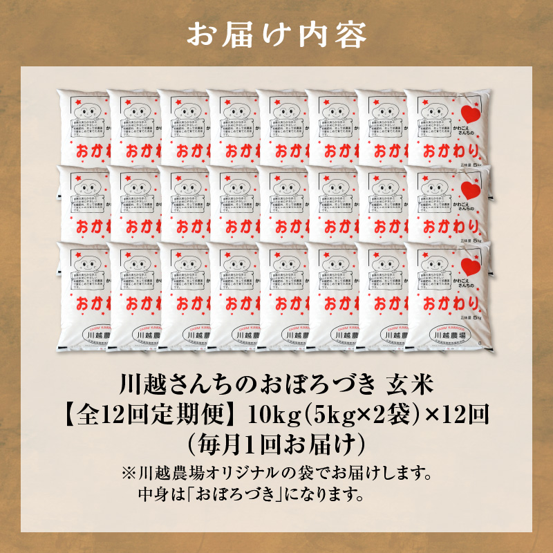 【定期便全12回】令和7年産 川越さんちの おぼろづき 玄米 10kg（5kg×2袋）毎月1回お届け 雨竜産 定期便 10kg お米 お取り寄せ 北海道 雨竜町