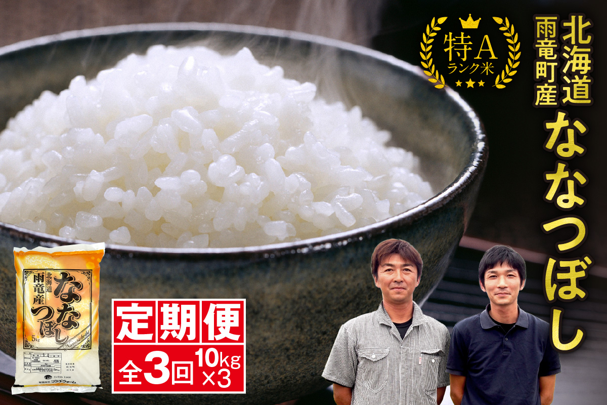 定期便 北海道産 ななつぼし 精米 定期便 10kg 3回 特A 雨竜町 お米 米 厳選 人気 令和7年産 新米