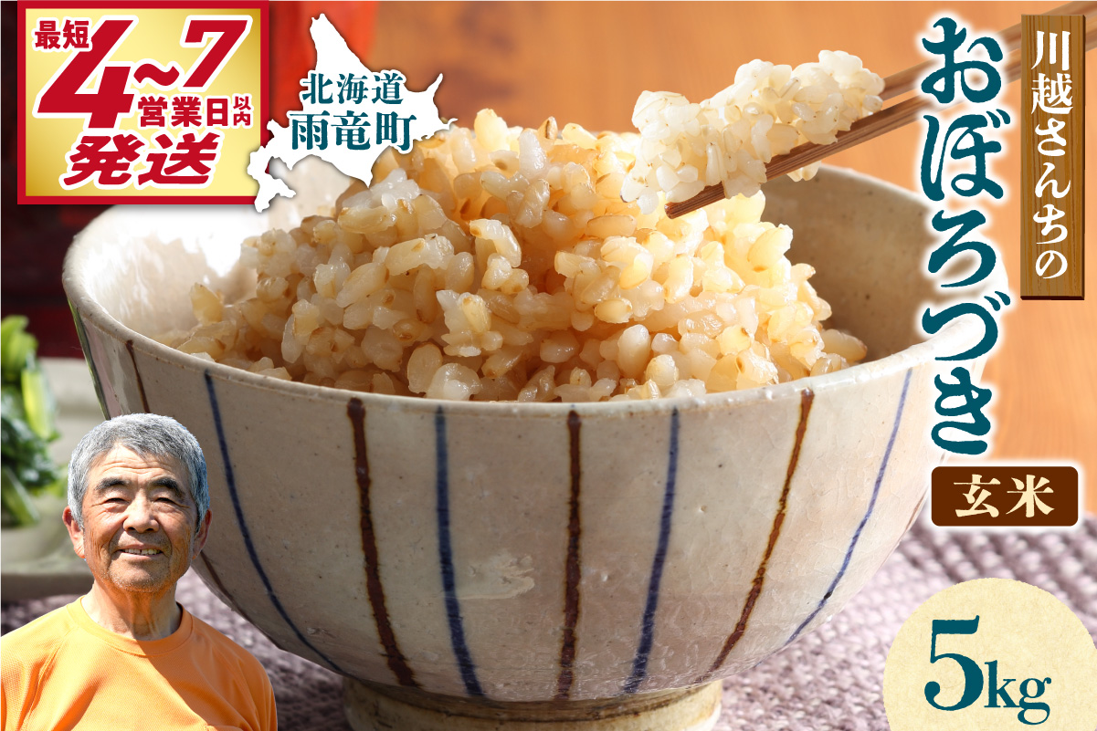【最短4～7営業日発送】令和7年産 川越さんちの おぼろづき 玄米 5kg (5kg×1袋) 雨竜産 おぼろづき 玄米 5kg お米 おにぎり お弁当 お取り寄せ 北海道 雨竜町