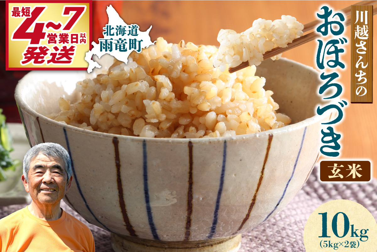 【最短4～7営業日発送】令和7年産 川越さんちの おぼろづき 玄米 10kg (5kg×2袋) 雨竜産 おぼろづき 玄米 10kg お米 おにぎり お弁当 お取り寄せ 北海道 雨竜町