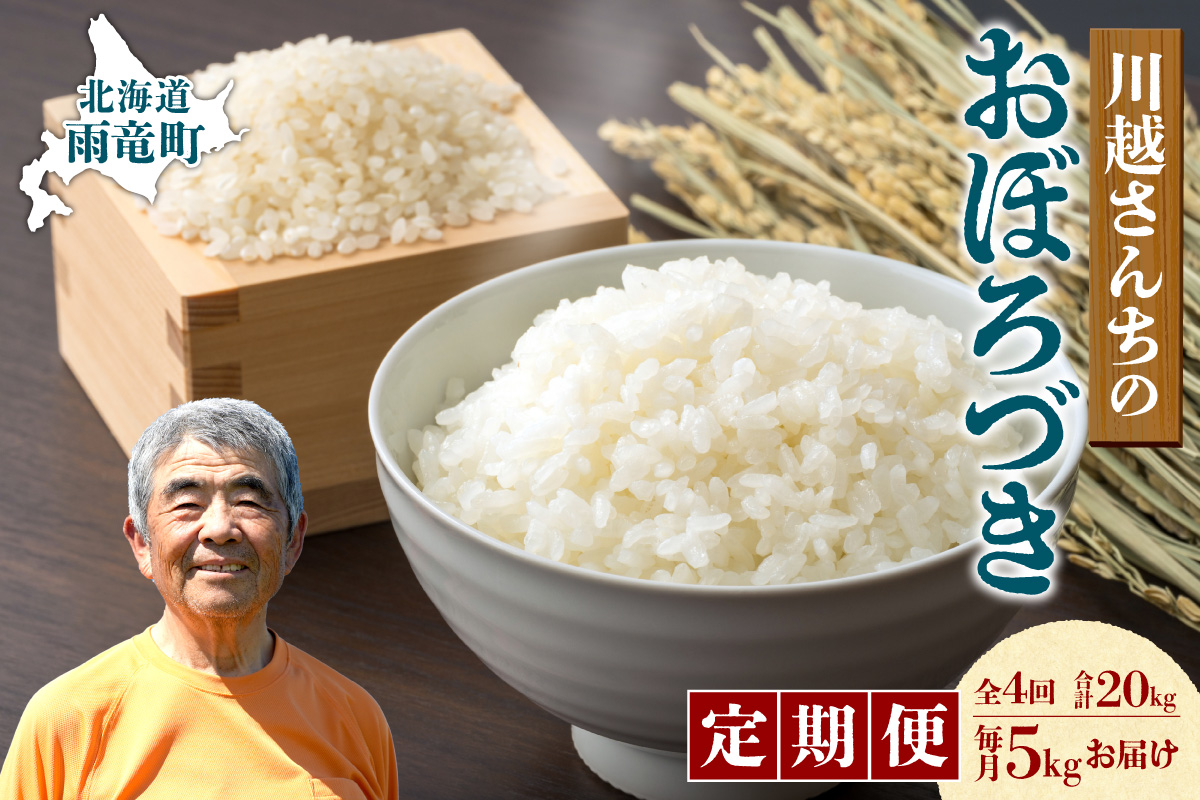 【定期便全4回】令和7年産 川越さんちの おぼろづき 5kg（5kg×1袋）毎月1回お届け 雨竜産 精米 定期便 5kg お米 お取り寄せ 北海道 雨竜町