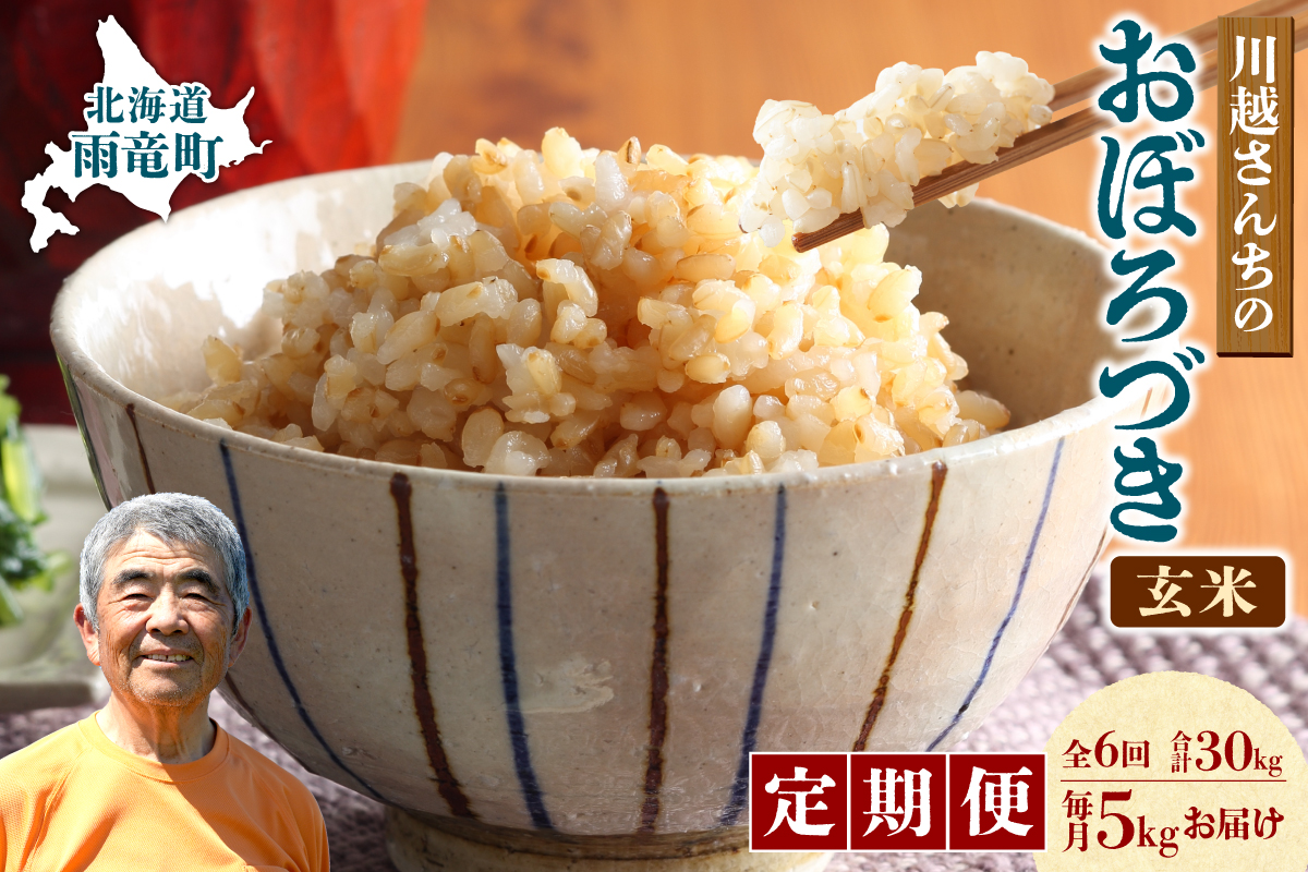 【定期便全6回】令和7年産 川越さんちの おぼろづき 玄米 5kg（5kg×1袋）毎月1回お届け 雨竜産 定期便 5kg お米 お取り寄せ 北海道 雨竜町