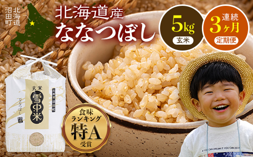 【定期便3ヶ月】ななつぼし 玄米 5kg(5kg×1袋) 5月発送開始 特