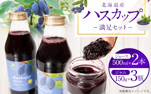 A059 ハスカップ 満足セット ハスカップ ジュース 500ml×2本 ハスカップ ジャム 150g×3瓶 北海道 鷹栖町 ハスカップ ジャム ハスカップ ジュース