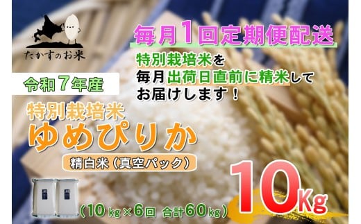 【6回定期便】 【令和7年産】 ゆめぴりか （真空・精白米） 10kg×6回 合計60kg ｜ 北海道 鷹栖町 たかすのお米 米 コメ こめ ご飯