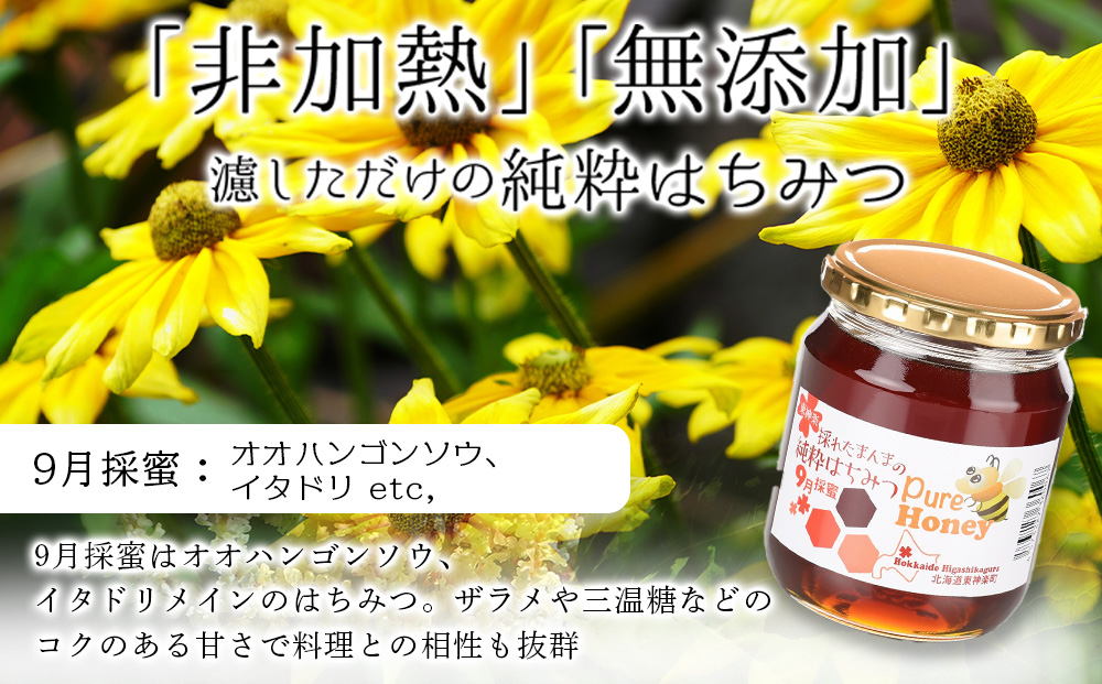 東神楽産採れたまんまの純粋はちみつ 600ｇ1個【9月採密】オオハンゴンソウ・イタドリ  etc.