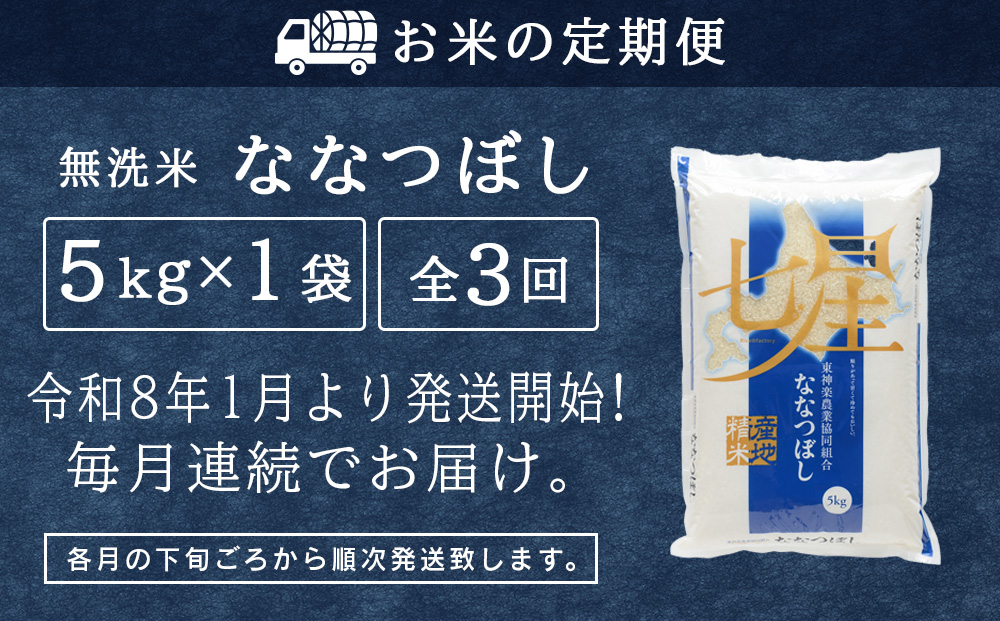 【お米の定期便】ななつぼし 5kg 《無洗米》全3回 新米【令和8年1月発送】