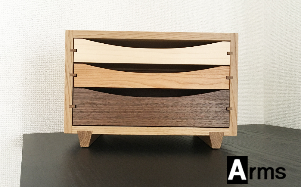 木製チェスト ■ 工房 アームズ ■　色樹　3段（ナラ）