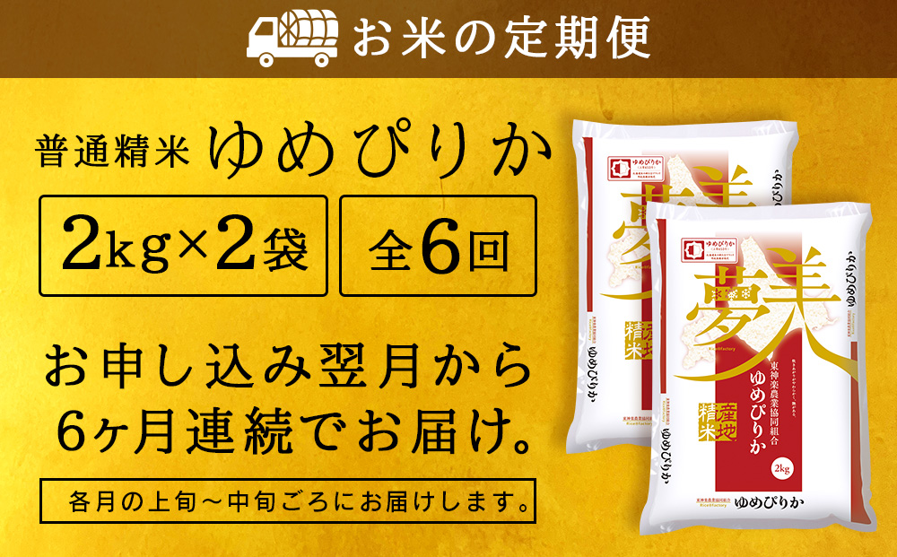 令和7年産 【お米の定期便】ゆめぴりか 2kg×2袋 《普通精米》全6回