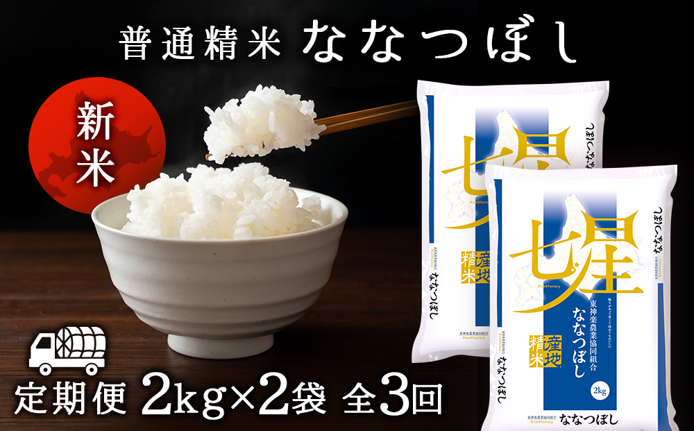 令和7年産新米 【お米の定期便】ななつぼし 2kg×2袋 《普通精米》全3回