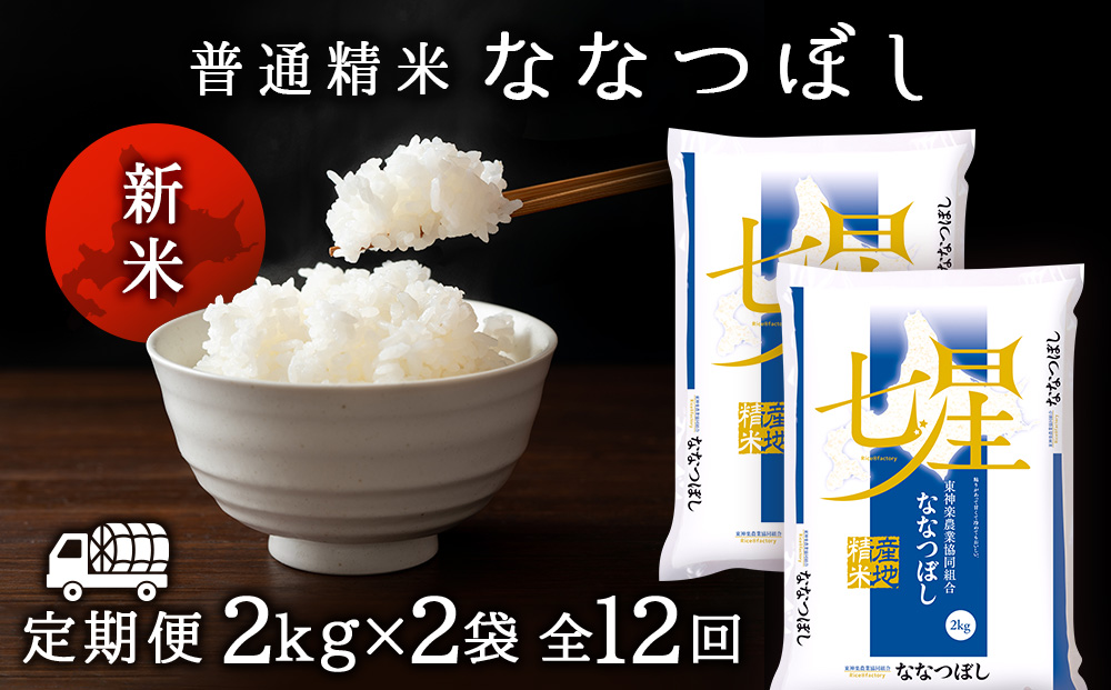 令和7年産新米 【お米の定期便】ななつぼし 2kg×2袋 《普通精米》全12回