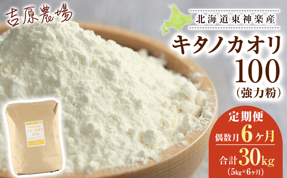 【偶数月お届け 6カ月】キタノカオリ 5kg 小麦粉 東神楽産 強力粉
