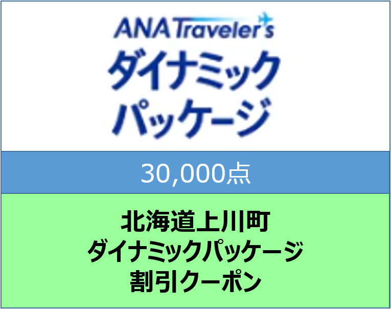 北海道上川町ＡＮＡトラベラーズダイナミックパッケージ割引クーポン30,000点分