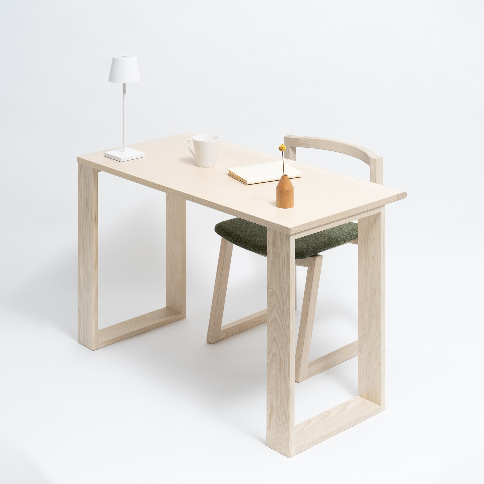 センの木の家具 Desk02 コットンホワイト W1000mm×D500mm×H700mm