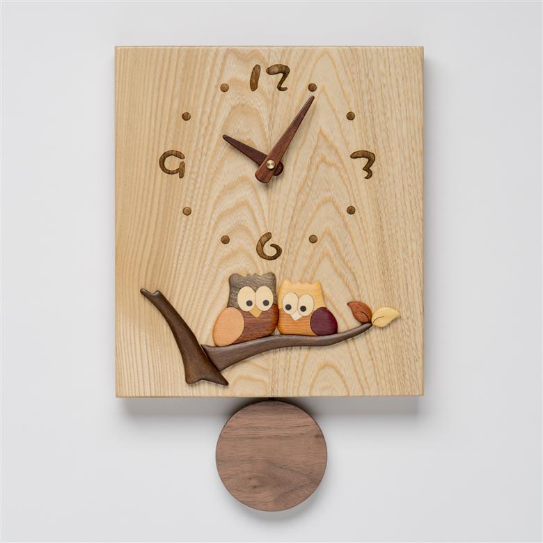 【工房ペッカー】B1-2 寄木振り子時計（ふくろうNo.1）