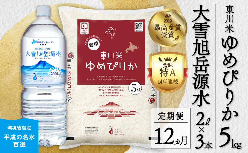 【R７年産米】【12ヵ月定期便】東川米 ゆめぴりか「白米」5kg+水セット（2026年3月下旬より発送予定）