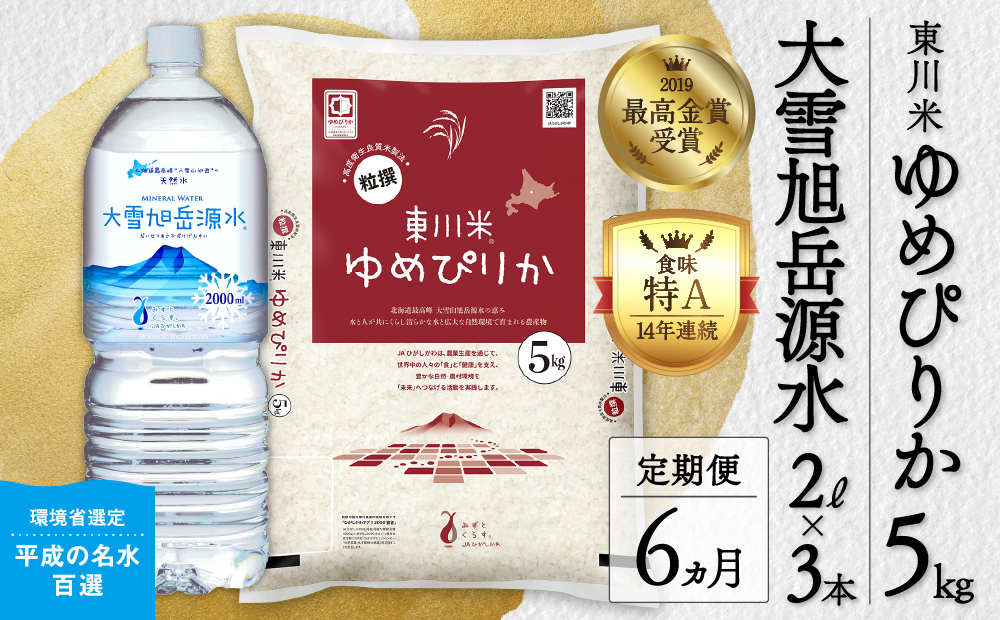 【R７年産米】【6ヵ月定期便】東川米 ゆめぴりか「白米」5kg+水セット（2026年3月下旬より発送予定）