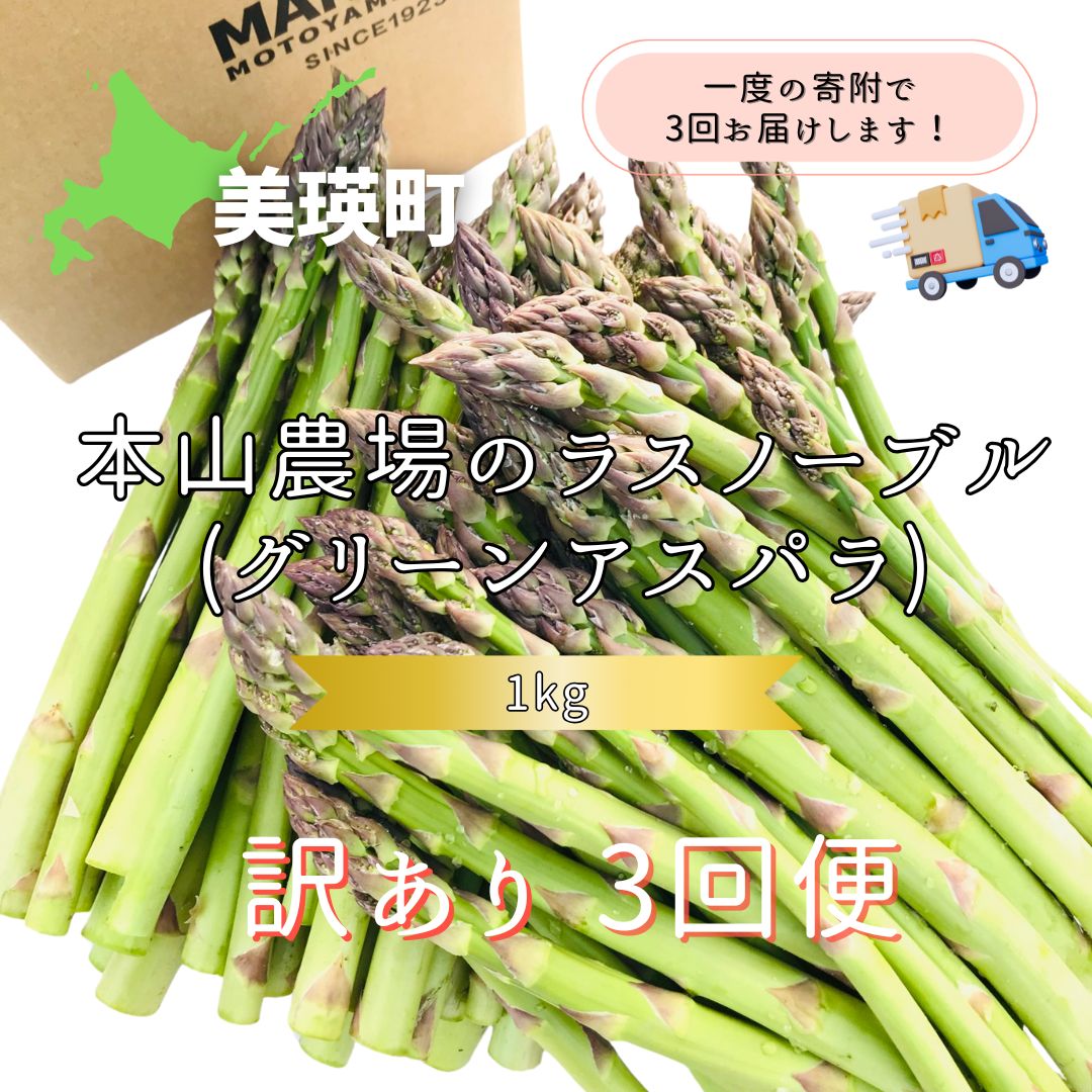 【令和8年産先行予約】北海道 美瑛町幻のアスパラ 本山農場のラスノーブル（グリーンアスパラ）≪訳あり≫ 1kg ≪3回便≫ [036-43]