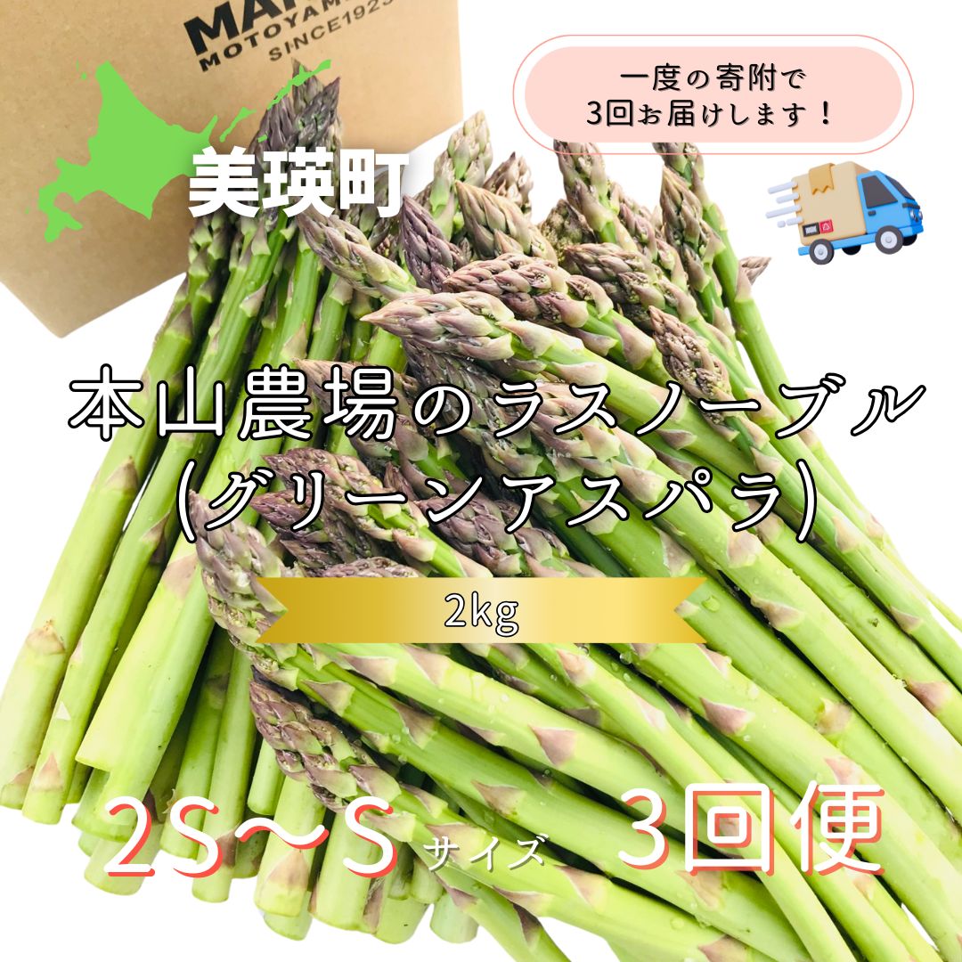 【令和8年産先行予約】北海道 美瑛町幻のアスパラ 本山農場のラスノーブル（グリーンアスパラ）2S～Sサイズ 2kg ≪3回便≫[048-18]