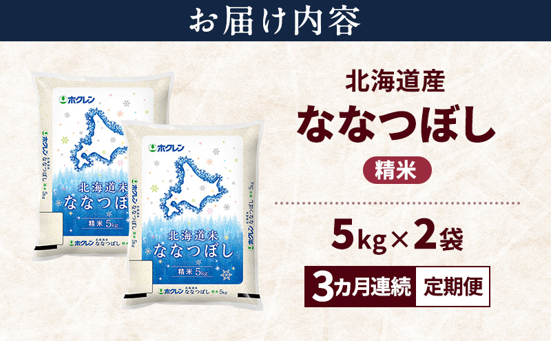 【3ヵ月連続定期便】北海道産 ななつぼし 精米 10kg 米 特A 獲得 白米 ごはん 定期便 定期配送 3ヵ月 道産米 ブランド米 10キロ お米 ご飯 米 北海道米 JAふらの ホクレン ホクレン米 送料無料 北海道 上富良野町