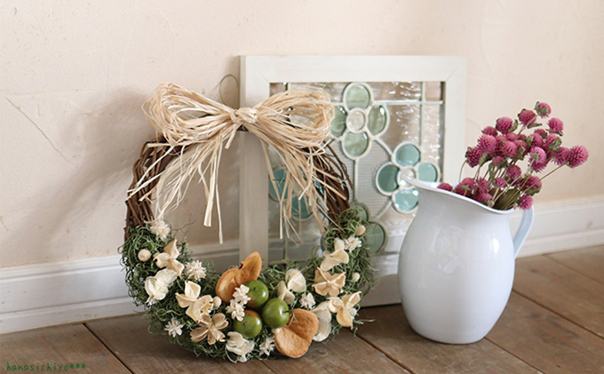 富良野 花七曜 青リンゴのリースL＊シンプル