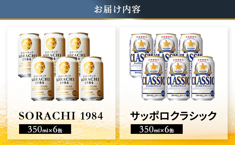 ビールの味くらべ！SORACHI VS クラシック 各350ml×6缶（合計12缶）缶ビール 飲み比べ お酒 酒 生ビール 飲み物 ギフト プレゼント お土産 贈答用 家飲み 晩酌 パーティー 缶ビールセット 上富良野町 北海道