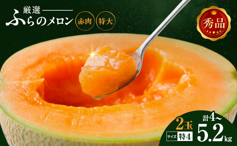 【令和8年産】ふらの 赤肉メロン 2kg～2.6kg 2玉 厳選 秀品 特4サイズ セット めろん 果物 フルーツ デザート くだもの 旬の果物 旬のフルーツ ファーム富良野 北海道