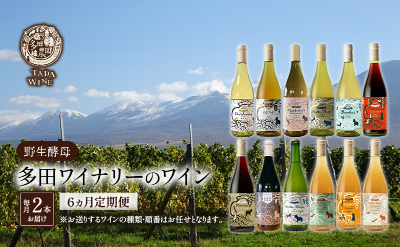 ワイン6ヵ月定期便◎月2本×6回◎多田ワイナリー◎野生酵母ワイン 北海道 上富良野町 ワイン 赤ワイン 白ワイン 微発泡ワイン オレンジワイン