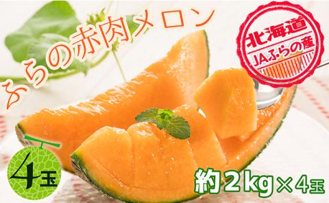 JAふらの厳選！約2kg×4玉 赤肉メロン メロン めろん 富良野メロン 果物 くだもの フルーツ 富良野 デザート 北海道