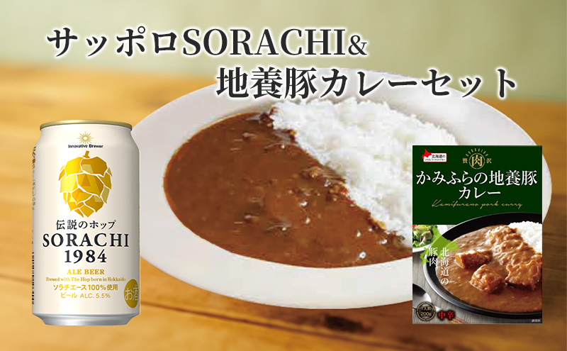 缶ビール(SORACHI1984)8缶＆地養豚カレー4箱セット 北海道 上富良野町 ソラチ1984 地ビール ビール カレー 缶 サッポロビール サッポロ ギフト