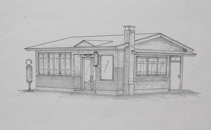 映画「鉄道員（ぽっぽや）」ロケセットデザイン画（複写）【床屋】 北海道 南富良野町 デザイン画 映画 鉄道員 ぽっぽや