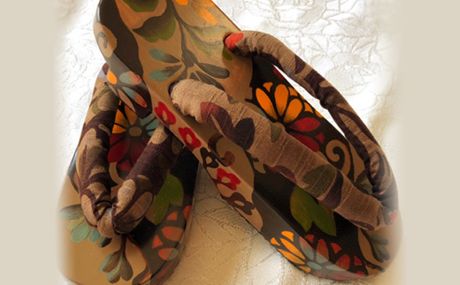 梅子下駄（紳士用・婦人用セット）B 手造り下駄 レディース メンズ げた シナの木 水彩絵の具 カシュー 故郷 ふるさと 納税 北海道 下川町 F4G-0044