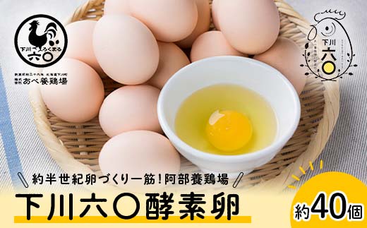 Lサイズ 約40個（36個＋割れ補償4個） 約半世紀卵づくり一筋 ！『下川六〇酵素卵』 下川ろくまる あべ養鶏場 割れ補償付き たまご 玉子 タマゴ ふるさと 納税 国産 北海道産 北海道 下川町  F4G-0289