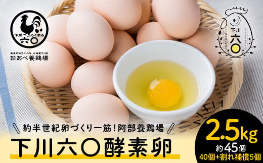 2.5kg 約45個(40個+割れ補償5個) 約半世紀卵づくり一筋 !『下川六〇酵素卵』