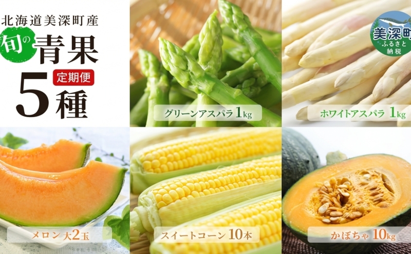 【2026年発送】美深の旬の青果 5種定期便（ホワイトアスパラ グリーンアスパラ メロン とうもろこし かぼちゃ） 北海道 野菜 フルーツ 果物 アスパラ メロン コーン 南瓜 かぼちゃ 定期便 旬