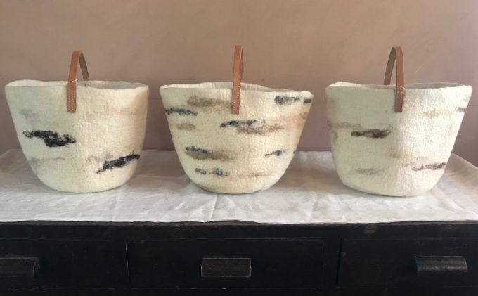 ウールフェルト カゴバックS（白樺）【北海道美深】