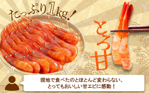 超速リキッド凍結でドリップゼロ！北海道羽幌産生鮮甘えび 1kg【0311201】  1kg（200g×5パック）