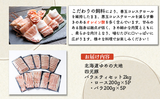 北海道ゆめの大地　四元豚　豚バラエティセット（ロース200g×5P・バラ200g×5P）【27009】