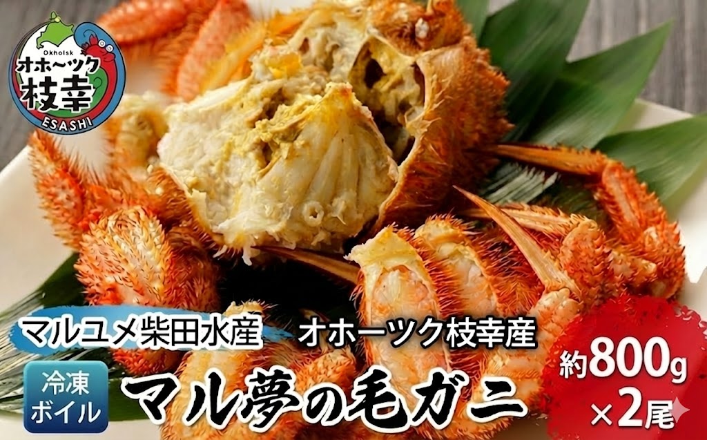 オホーツク枝幸産 マル夢の毛ガニ約800g×2尾【冷凍ボイル】柴田水産【 枝幸産 毛ガニ 蟹 かに カニ 北海道 オホーツク 枝幸 】