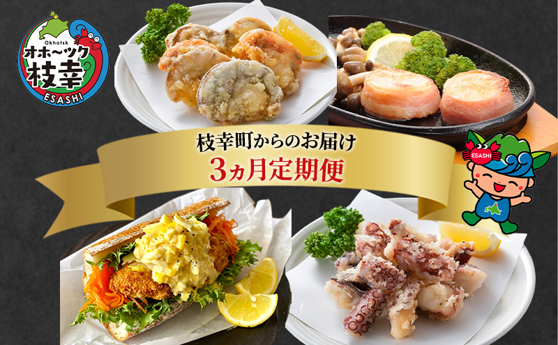 ～北海道枝幸町からのお届け おかずにどうぞ！ 定期便３～【 ザンギ タコ ホタテ ステーキ ホッケ フライ 】