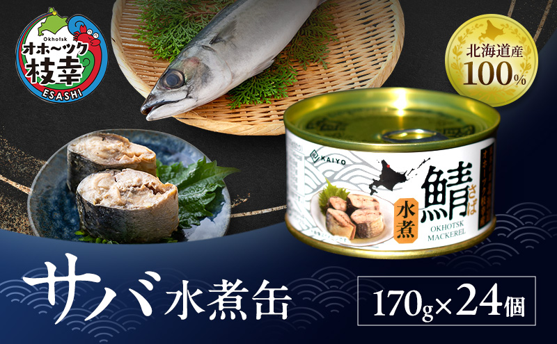 北海道オホーツク枝幸産 さば水煮 缶詰170g×24個 水揚げ当日フレッシュパック！［海洋食品］【 さば サバ サバ缶 缶詰 新鮮 惣菜 保存 長期 加工食品 魚貝 魚介 北海道 オホーツク 枝幸 】
