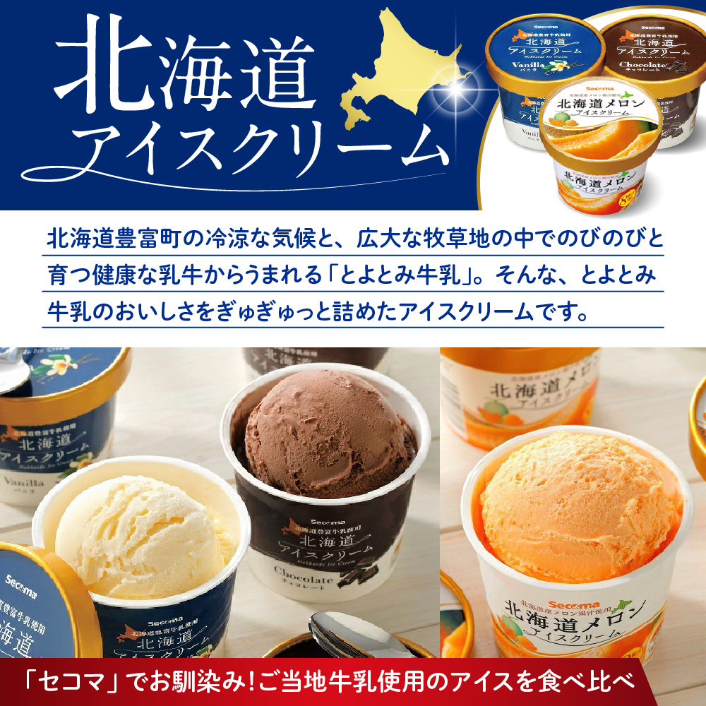 【3か月定期便】とよとみ牛乳 北海道アイスクリーム 3種食べ比べ 110ml×12個