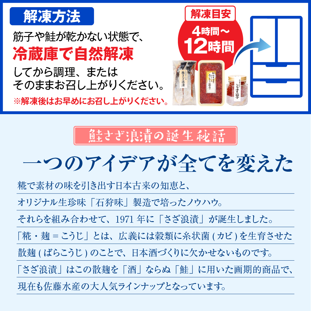 佐藤水産 手まり筋子120g×1個 ＆ 鮭さざ浪漬2切入(100g×2）セット【KAT-608】　tt011-046